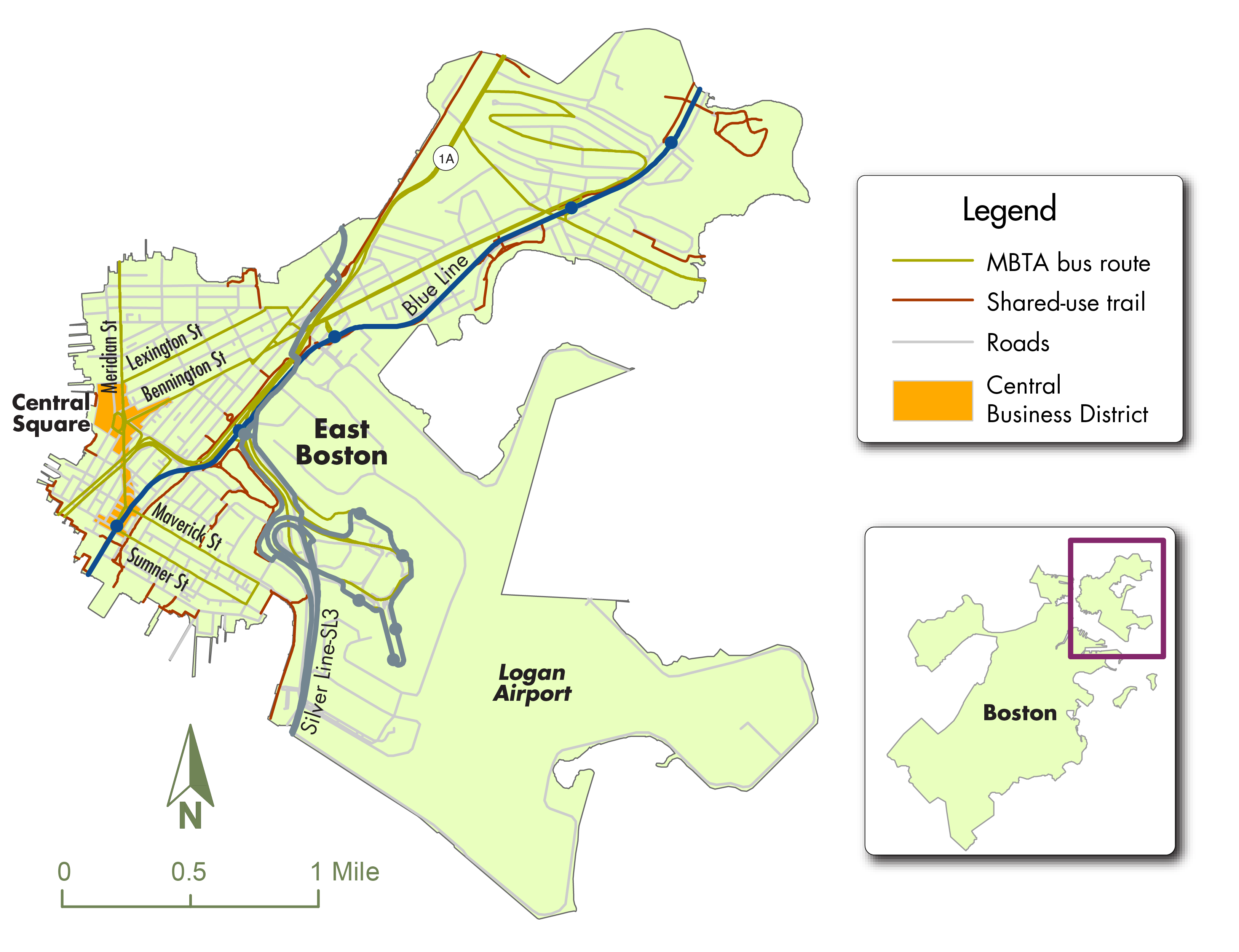 map of East Boston CBD